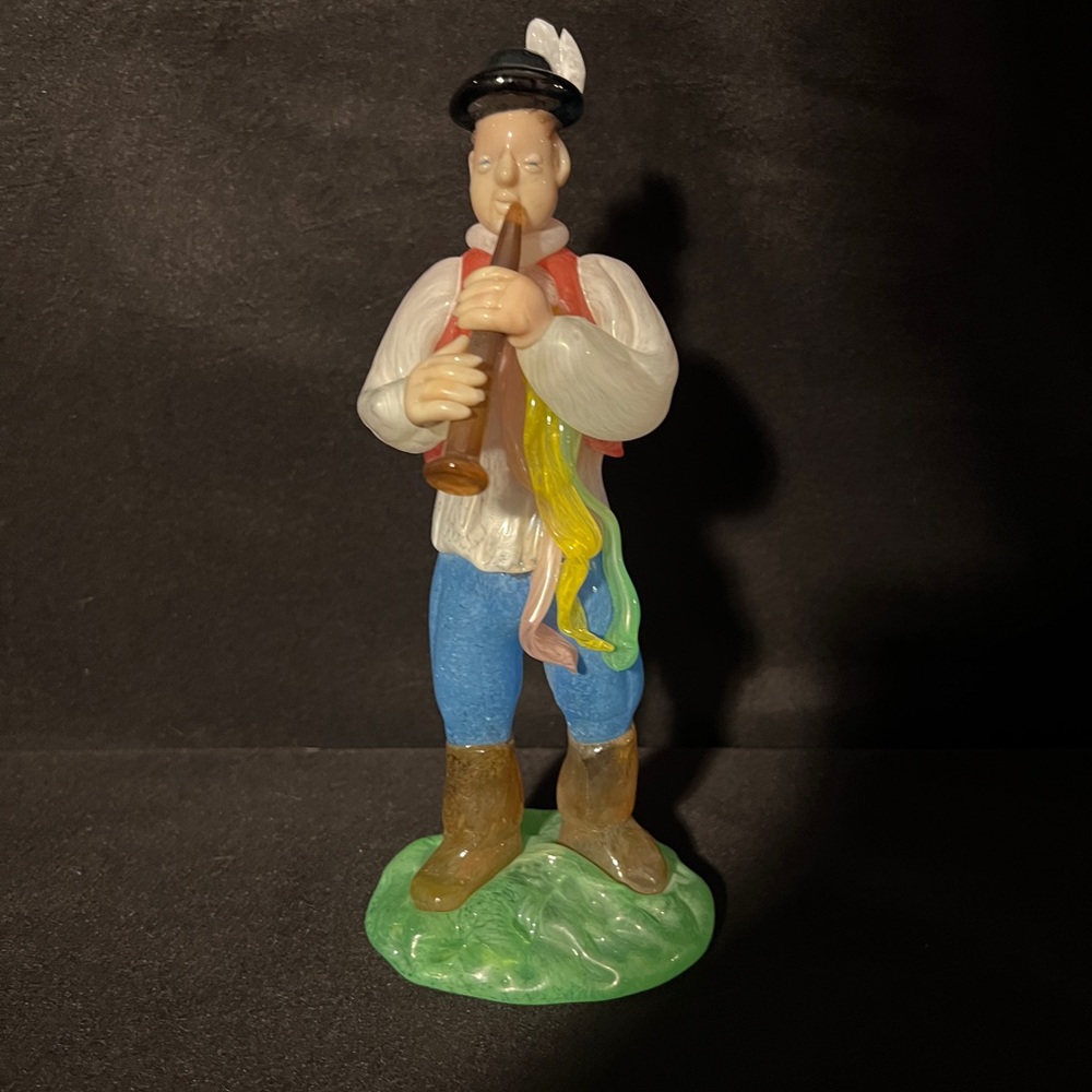 Vintage Zelezny Brod Sklo Czech Bohemian Art Glass Flute Playing Musician